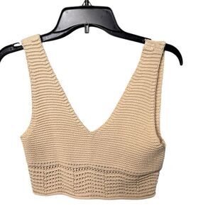 HOUSE OF HARLOW Textured Crop Sweater Knit Top Sz S Beige